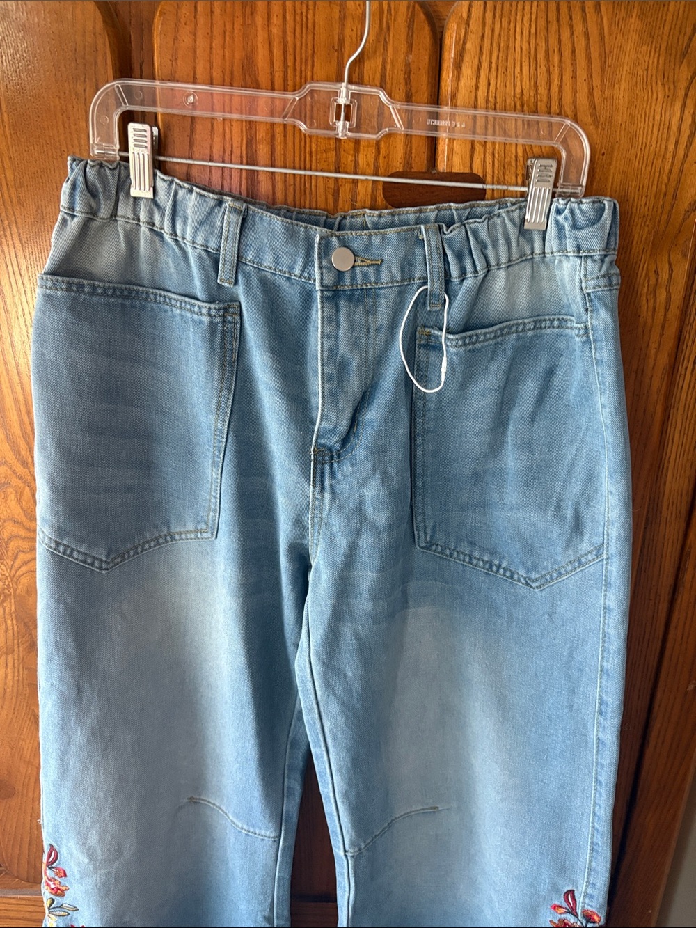 H&M Light Blue Embroidered Relaxed Fit Denim Jeans sz XL